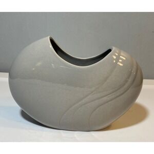 Vintage Postmodern Gray Ceramic Kidney Vase Asymmetrical Wave Design Glossy